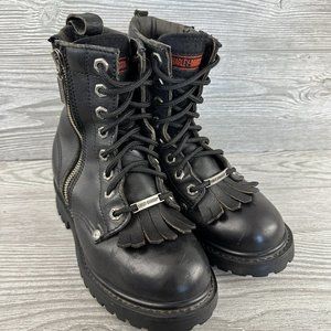 Harley Davidson Motorcycle Biker Boots Women's 6 Black  Leather Lace Up Side Zip
